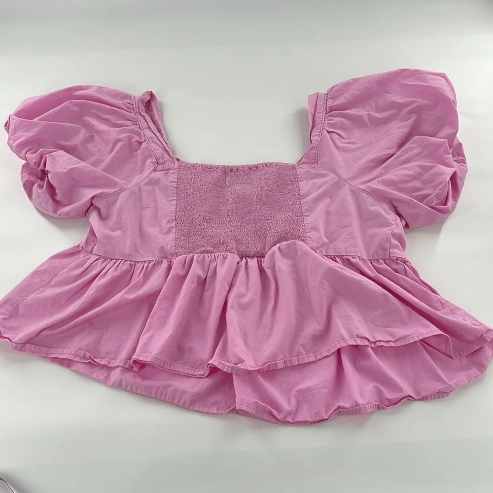 Old Navy Milkmaid Babydoll Puff Sleeve Womens Pink Top Plus Pink Everyday Casual